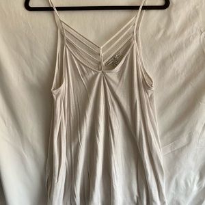 White Tank Top- Deep- V, Strap Detail